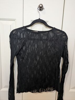 Zara Black Sheer Patterned Long Sleeve Top